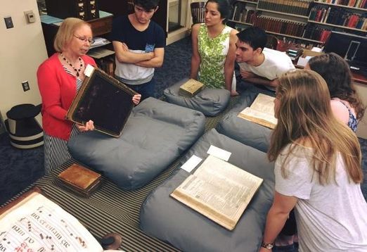 Students in rare book room